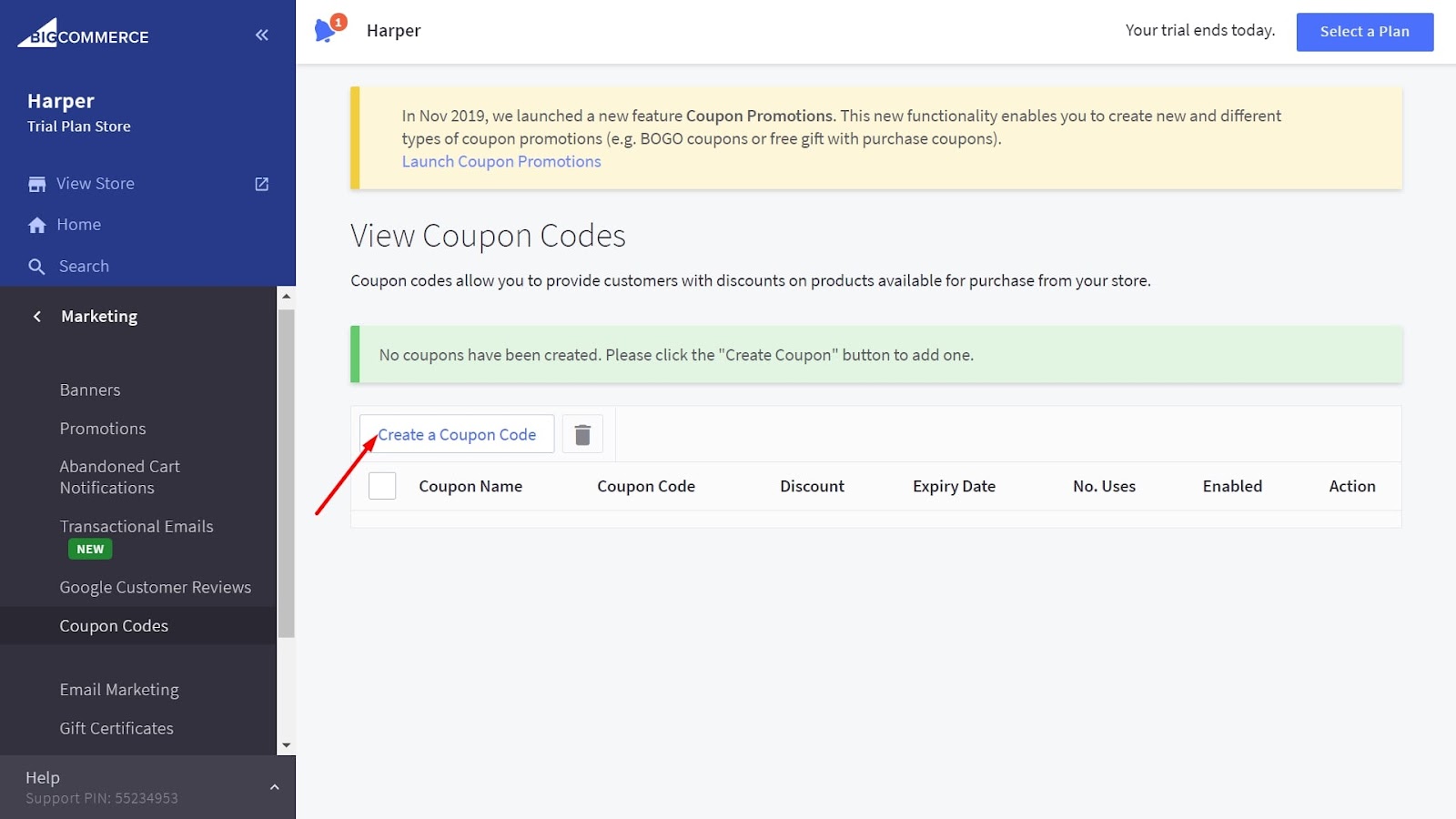 Tap on Create a Coupon Code